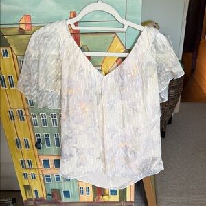 Rebecca Taylor Pastel Floral V-Neck Flutter Blouse